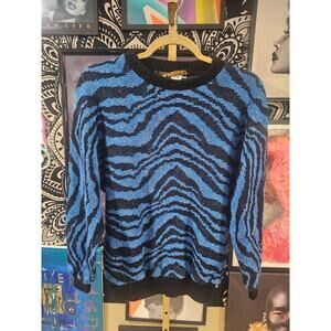 Vintage 80s Dolcezza Italy Sparkly Color Block Sweater Blue Black Women’s M